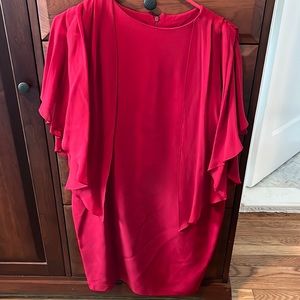 E by Emmelle Red Sleeveless dress with overlay on sleeves, size small